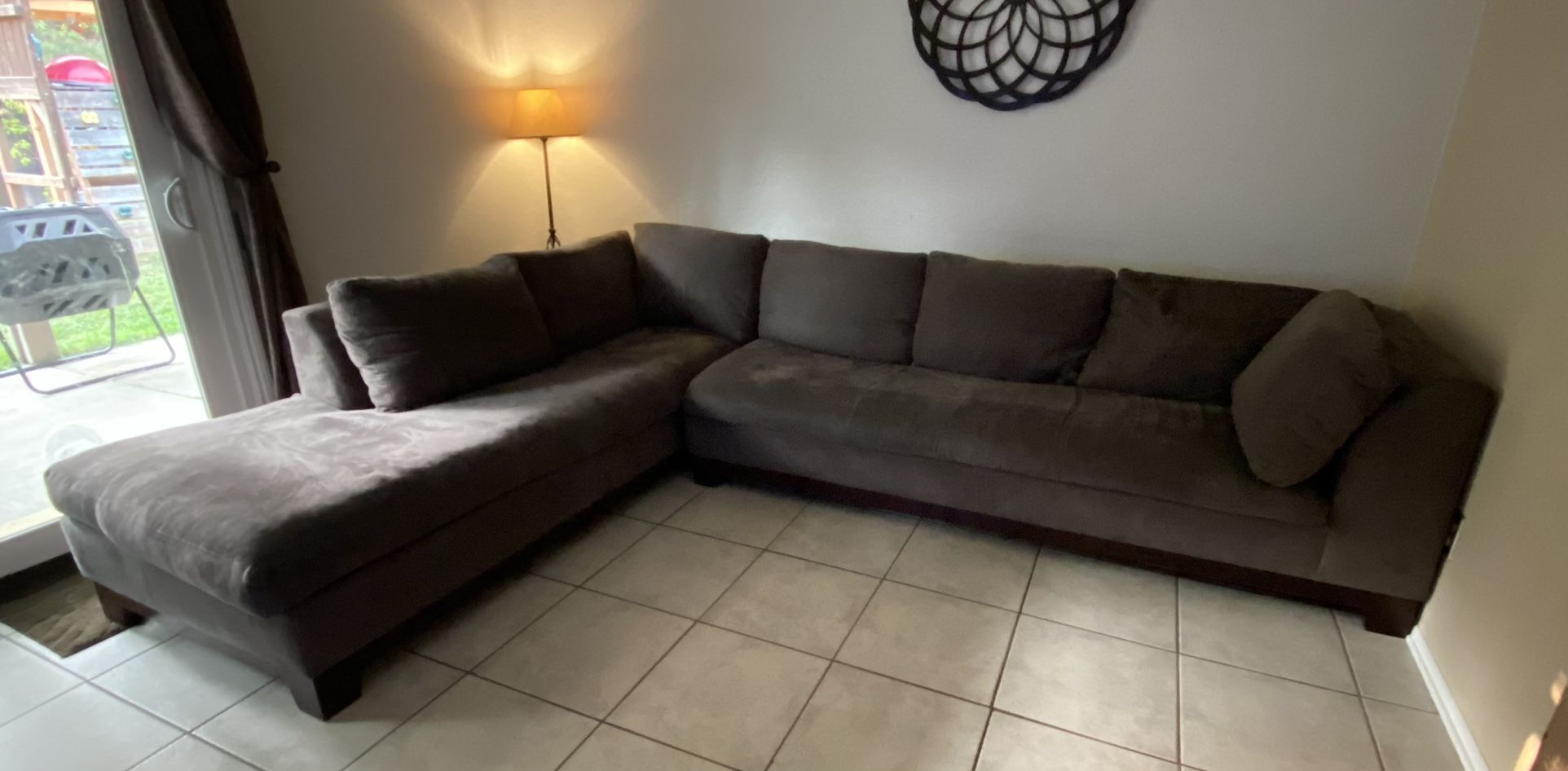 Rene Cazares Suede 2 Piece Sectional Couch