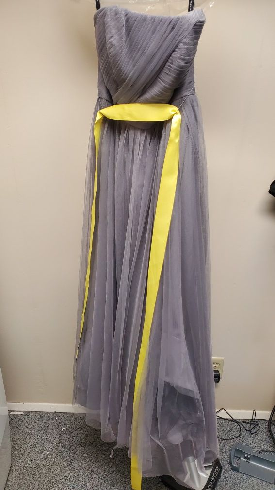 classic white satin wedding dress A-line Round Neck Sleeveless Bridal Gown US10 / Ivory necklines at the front Style:EP09890MG Preowned Azazie Cherish Bridesmaid Collection::Underwire Swimsuits