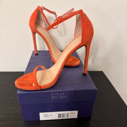 Stuart Weitzman “Nudist” Orange Suede Sandals Heels Sz 8