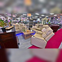 3PC Powerr ecliner sofa set Beige leather with LED USB Wireless chargers