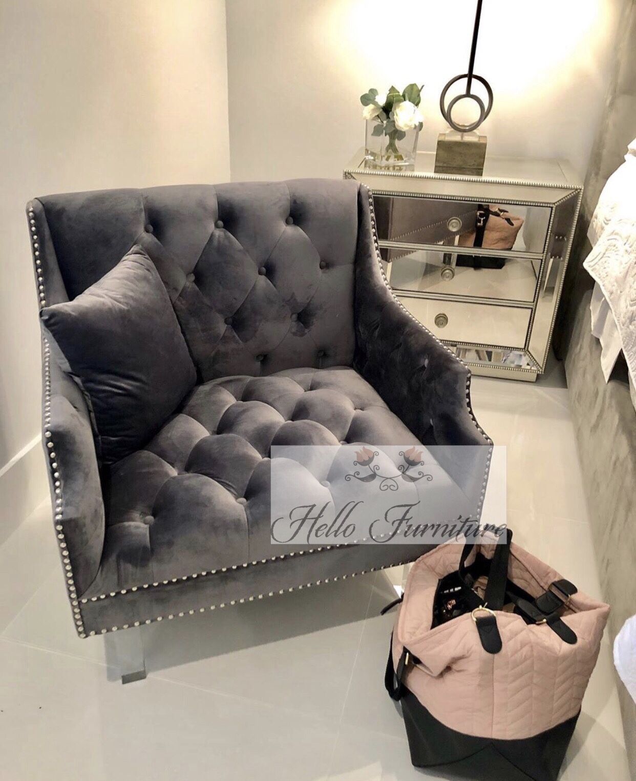 New Gray Accent Tufted Chair with Acrylic Legs