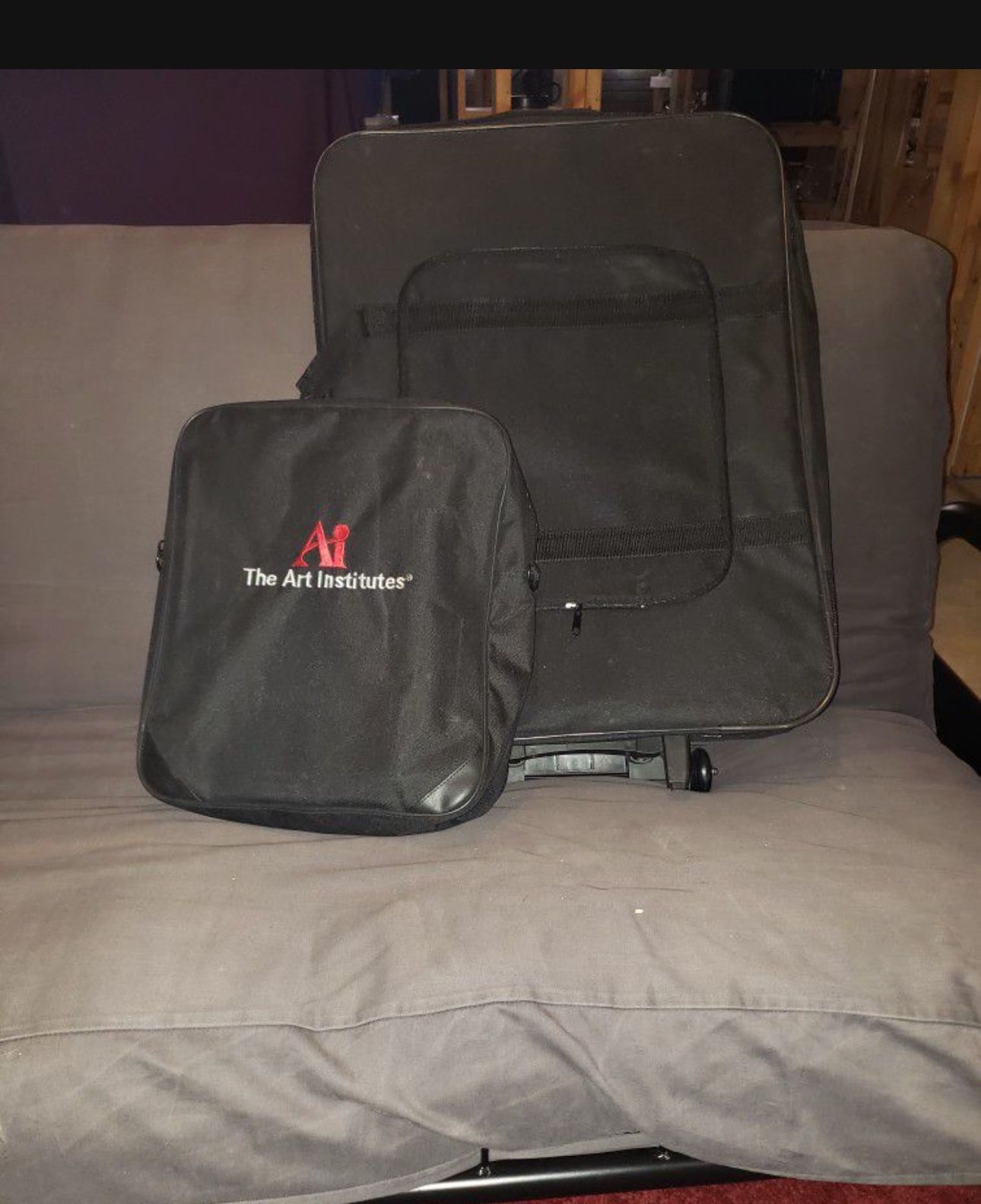 Canvas Rolling Art Portfolio Bag with Removable Front Pouch/Duffel