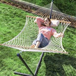 PNAEUT Double Hammock with Maximum Capacity of 475 Pounds with Stand Included for 2 People
