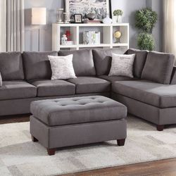 Brand New Grey Sectional Sofa + Ottoman 