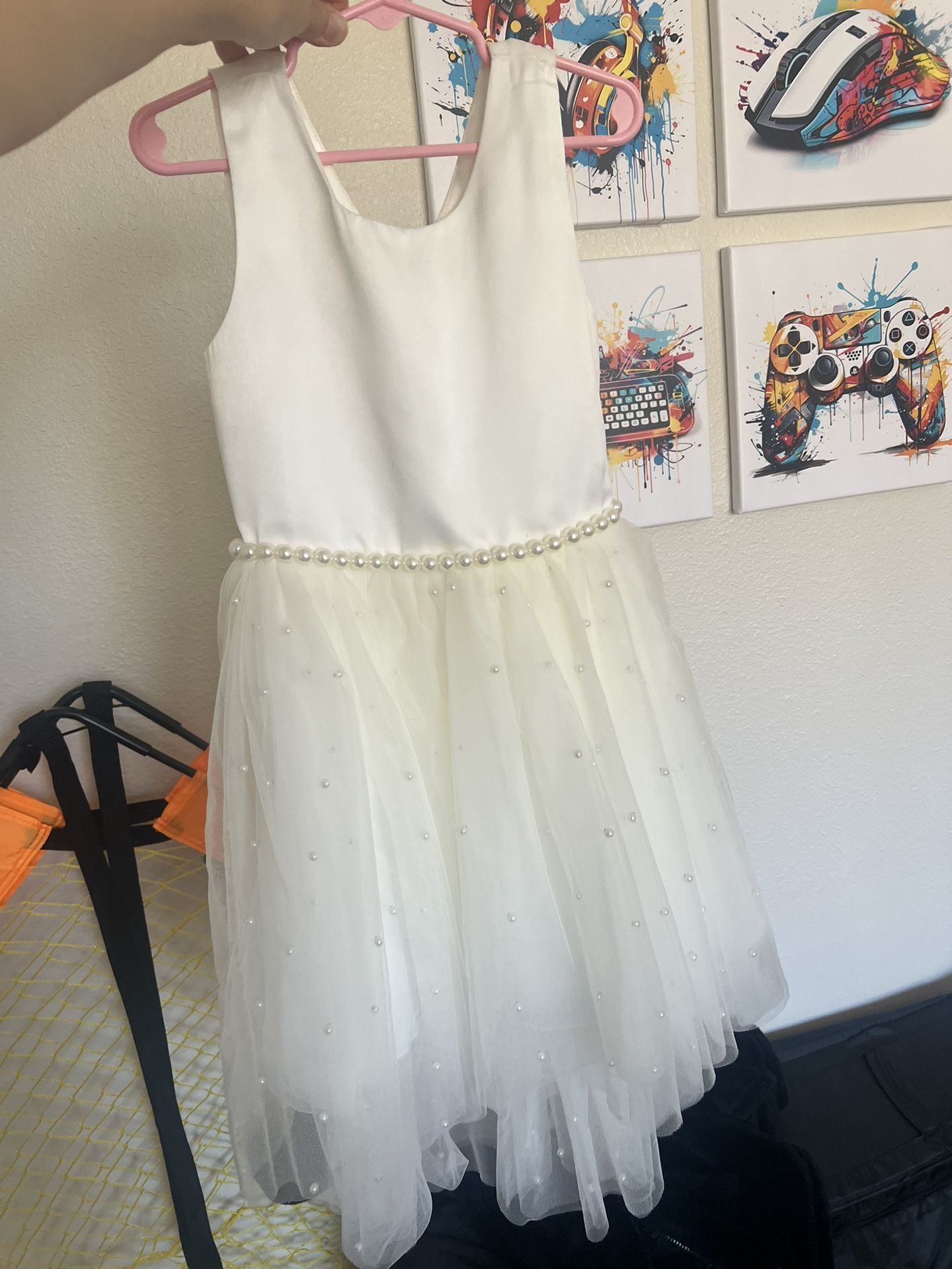 Girls Ivory Dress With Pearls Flower Girl 8 Years Old