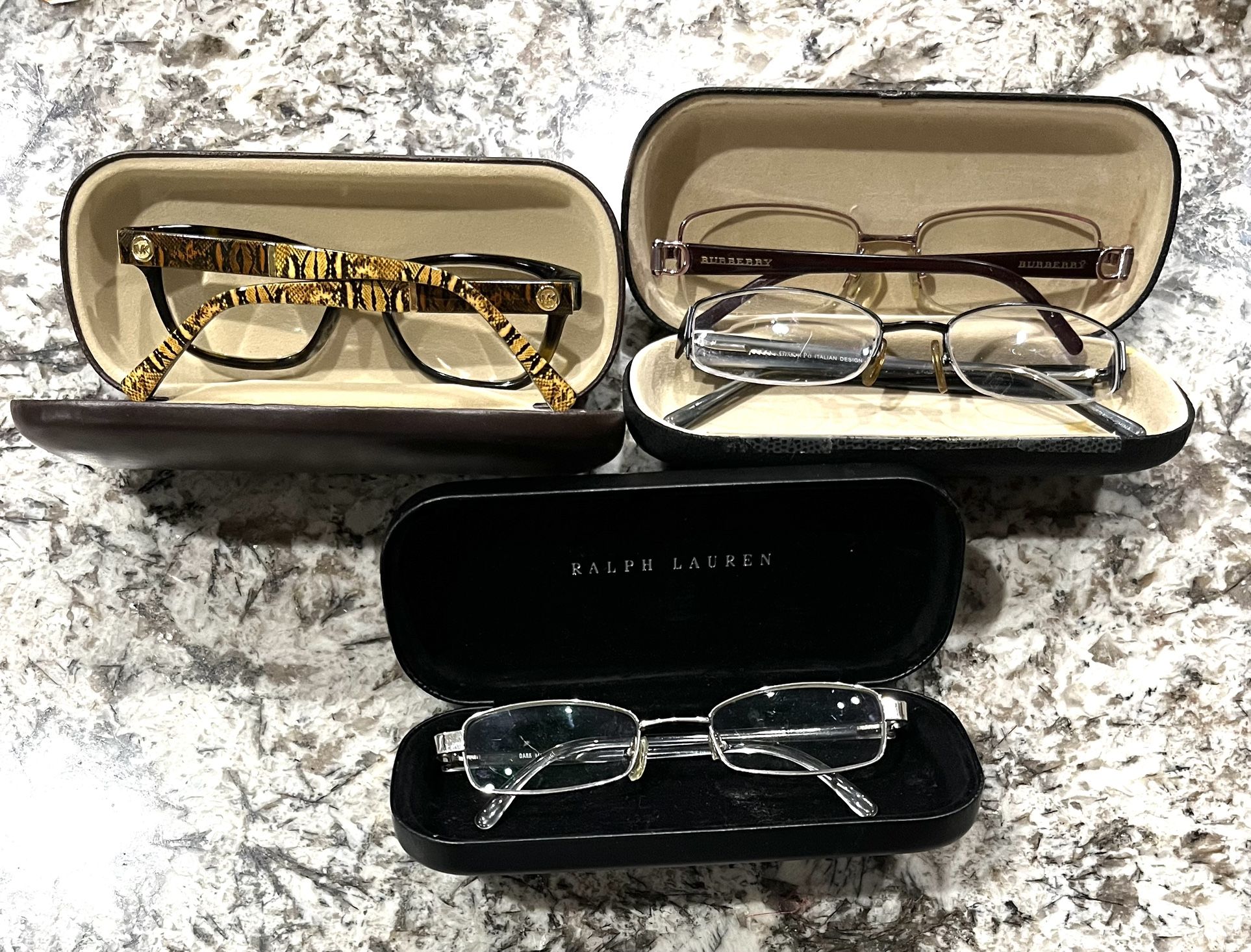 Used designer eyeglass frames from Michael Kors, Burberry, etc.