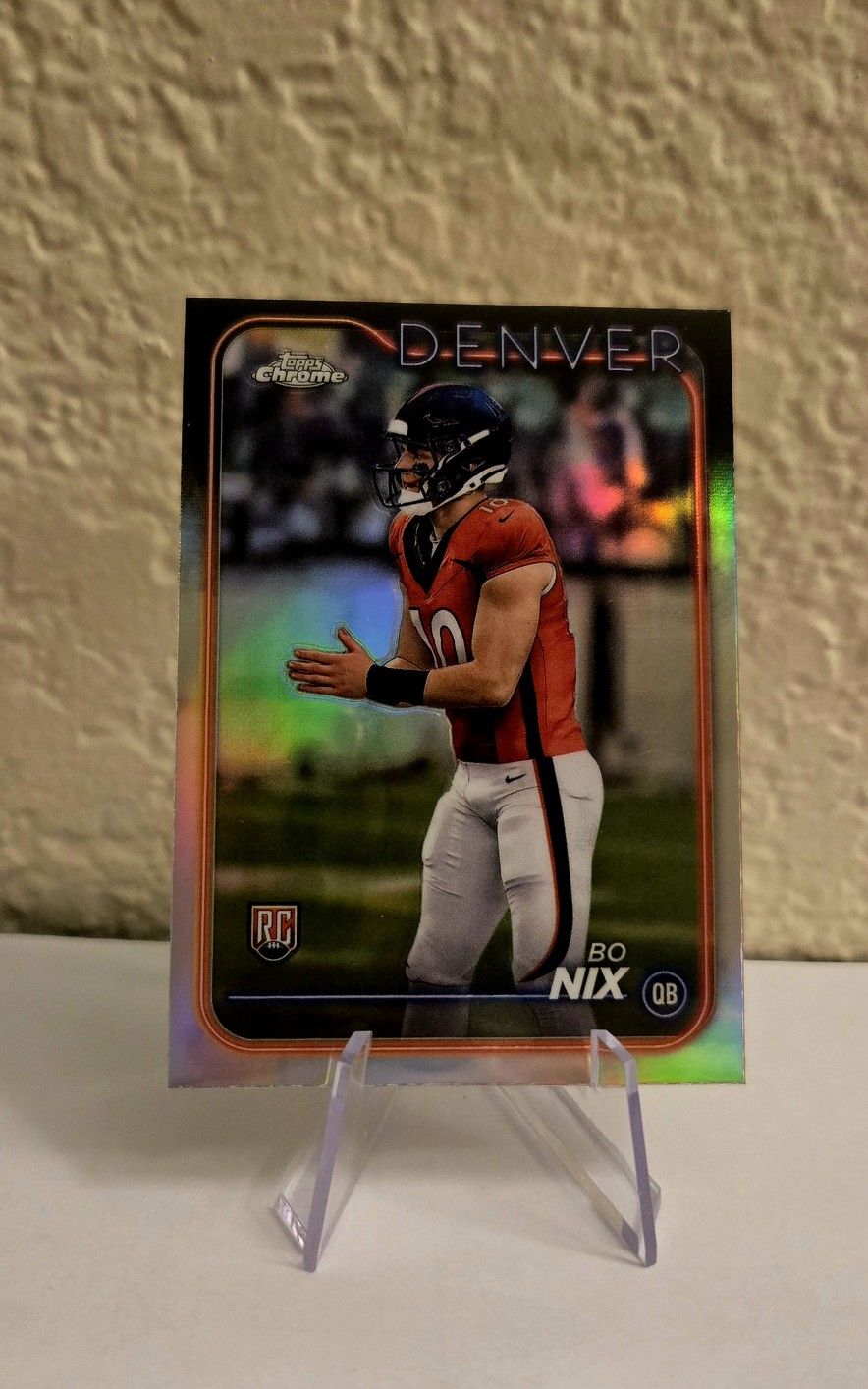 2024 Topps Chrome Football Bo Nix Prism Refractor RC #206 Denver Broncos