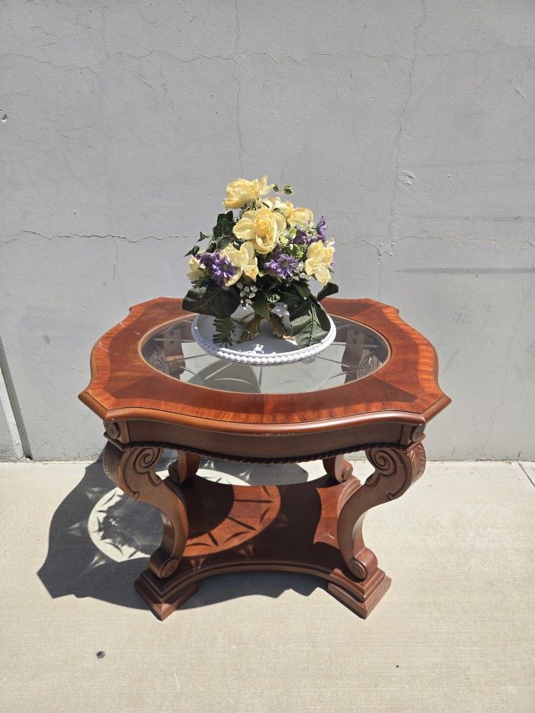 Solid Wood Glass Top End Table