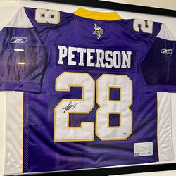 adrian peterson autographed jersey framed sports memorabilia authentic with card