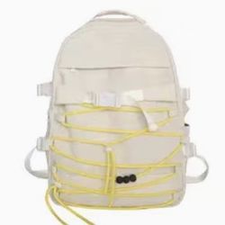 Beige Student Backpack With Yellow String Sport Backpack Laptop Bag Brand New 