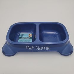 Personalized Blue Plastic Divided Pet Bowls