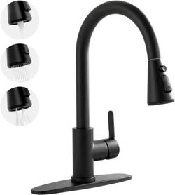 Kitchen Faucet with Pull Down Sprayer, Stainless Steel Single Handle 360° Rotatable,Matte Black
