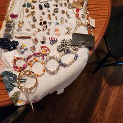 Lots Of Costume Jewelry From Earrings Buttons And Necklace 