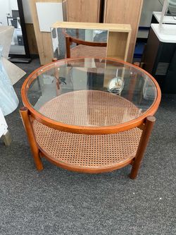 Assembled New Round Coffee Glass Table Patio End Tables, Space Saver Glass Table Wood Coffee Table