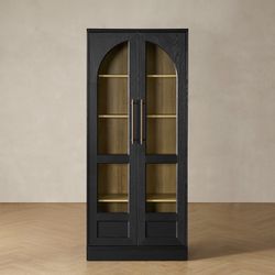  Blake Tall Acrylic Display Cabinet Arched, Black Oak