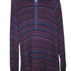 Eddie Bauer Aztec Sweatshirt Men XL Burgundy Pullover Quarter Zip Mock Neck Knit