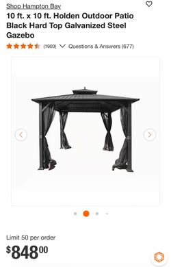 Shop Hampton Bay. 10 ft. x 10 ft. Holden Outdoor Patio Black Hard Top Galvanized Steel Gazebo