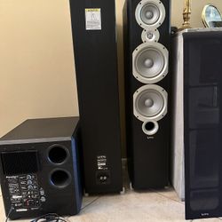 Infinity Primus P363 Slim Tower Speakers And Paradigm Subwoofer