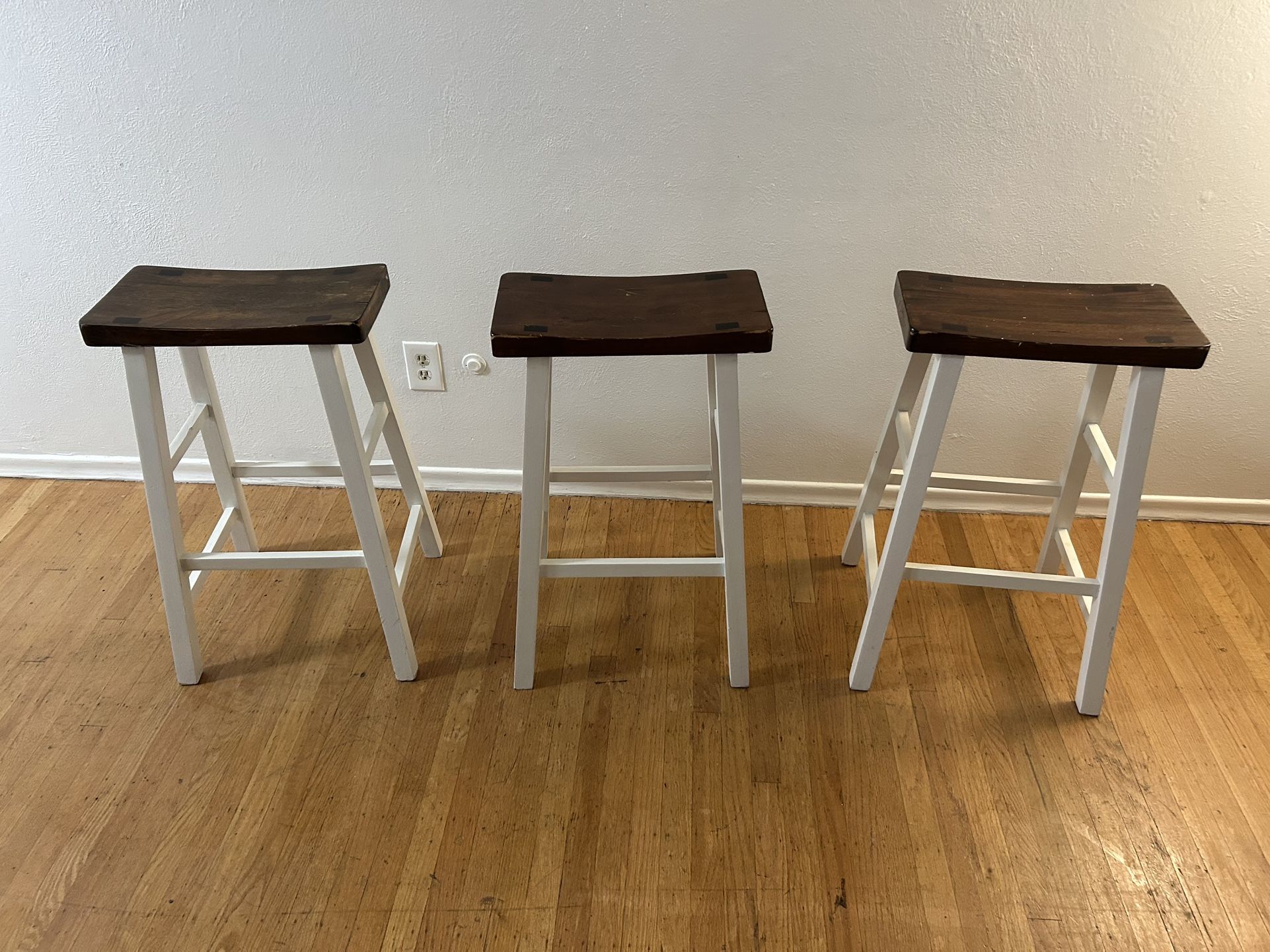 3 White Wooden Bar Stools