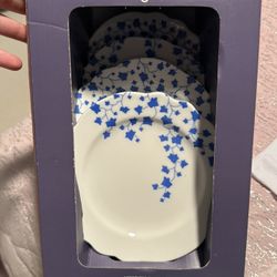 Rowing Blazers 4 Pack Ivy Print White Blue Appetizer Plates