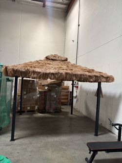 New 10’x10’ Metal Frame Thatched Tiki Bar Gazebo Patio Gazebo with Straw Thatch Roofing