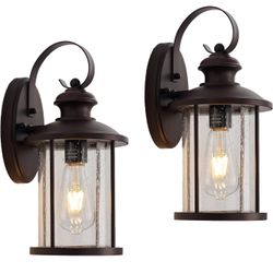 MICSIU 2 Pack Outdoor Wall Lantern Lights, 13.75 Inch Outside Porch Light with Clear Seedy Glass, Oil Rubbed Bronze