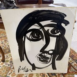 Peter Keil Abstract Portrait Acrylic Painting Orig Late 20th Century Large 22X18