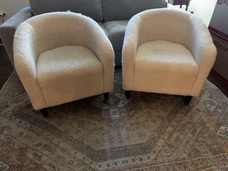 **FREE** set of 2 ivory boucle barrel chairs