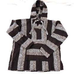 Drug Rug Baja Hoodie Brown + White Mexican Poncho Size L