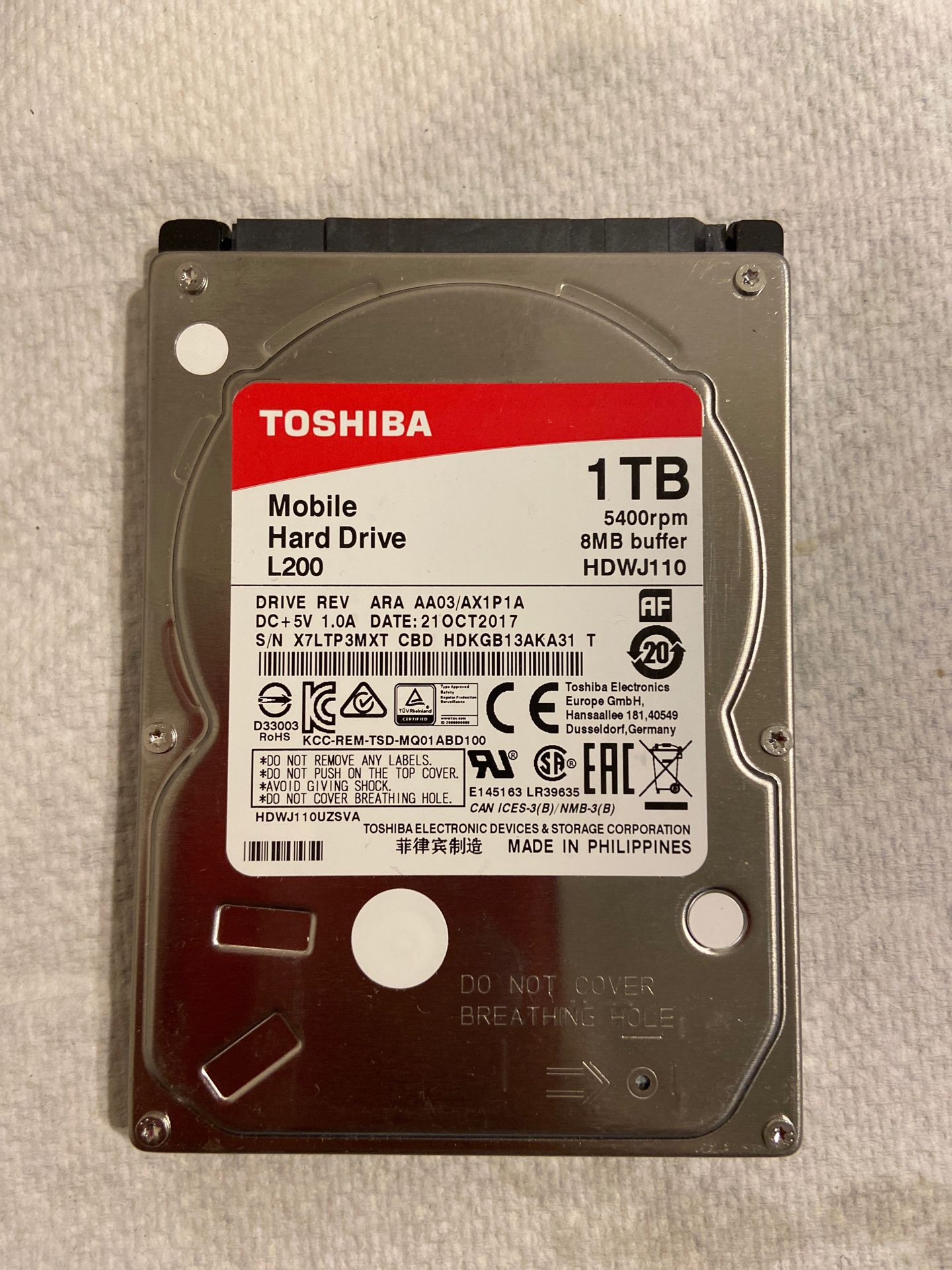 Toshiba 1TB 2.5” testes perfectly working hard drive