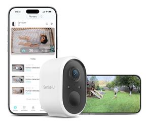 Sense-U Battery Baby Monitor Smart Security Camera, Indoor/Outdoor Use, AI Breathing Detection, 1080p Video Monitor, Weatherproof Wireless Camera, 2-W