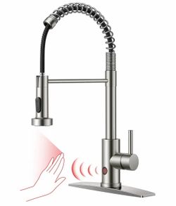 FORIOUS Touchless Kitchen Faucet, Hands-Free, Single Handle, Brushed Nickel Lead-Free Stainless Steel, Smart Motion Sensor Sink Faucet with Pull Down 