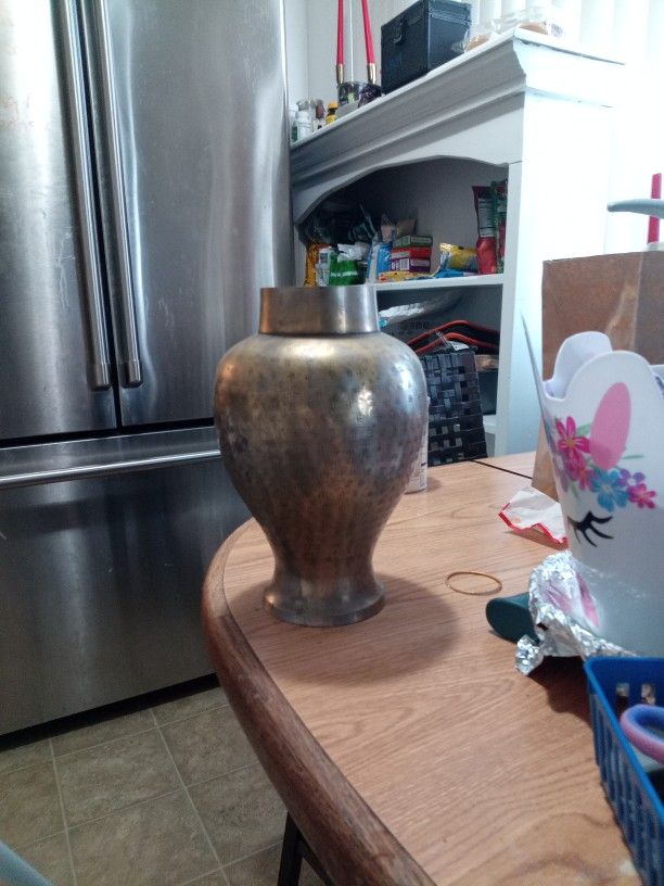 Vintage Brass Handmade Jar Or Urn Without The Lid