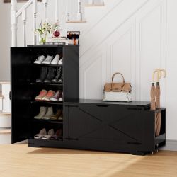 52"Farmhouse Shoe Cabinet L-Shaped Shoe Bench - 51.18"Lx13.78"Wx39.37"H