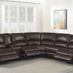 Beautiful Brown Leather Reclining Sectional