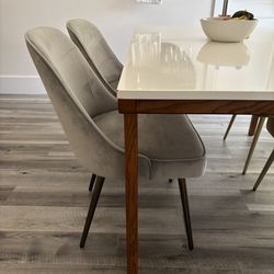 Blue grey performance velvet dinning chair with chrome legs