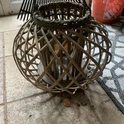 Hurricane Wicker And Glass Candle Holder 