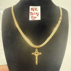 18K Yellow Gold Chain and Pendant 20.1Gr20 Inches Long 