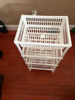 3-Tier White Plastic Rolling Storage Cart
