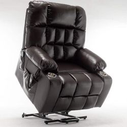 Wine Red Large Size PU Leather Power Lift Recliner Chair with 2 Pockets and 2 Cup Holders