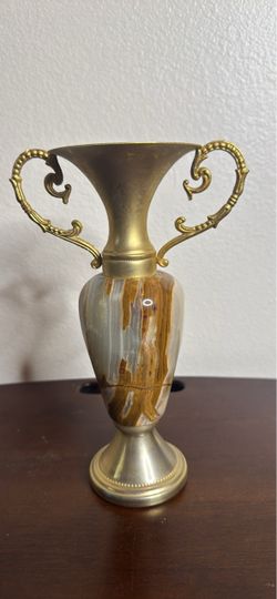 Vintage Onyx Stone and brass Vase