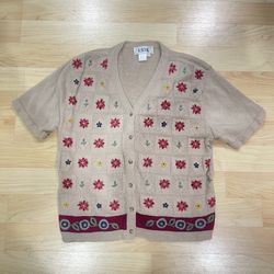 Cream and red floral embroidered cardigan