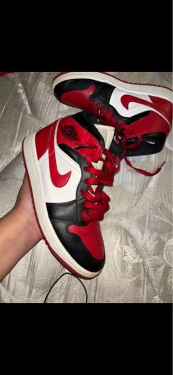 Womens Air Jordan 1 Mid Red Black White Sneakers