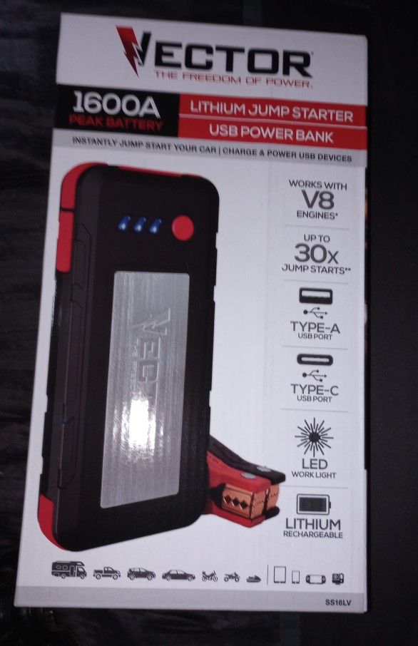 Vector The Freedom Of Power 1600A Big Battery Lithium Jump Starter USB