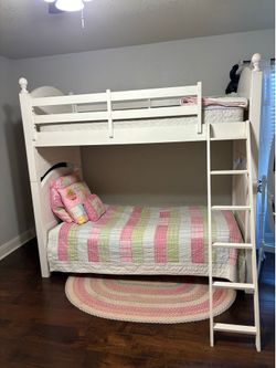White Bunk Bed, Dresser, and Shelf