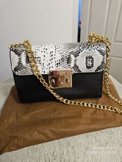 Black and White Snakeskin Chain Shoulder Bag