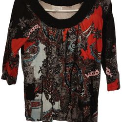 Joseph A. Scoop Neck Tunic Top In Red, Black, Gray, Aqua, Pink Paisley - Size M