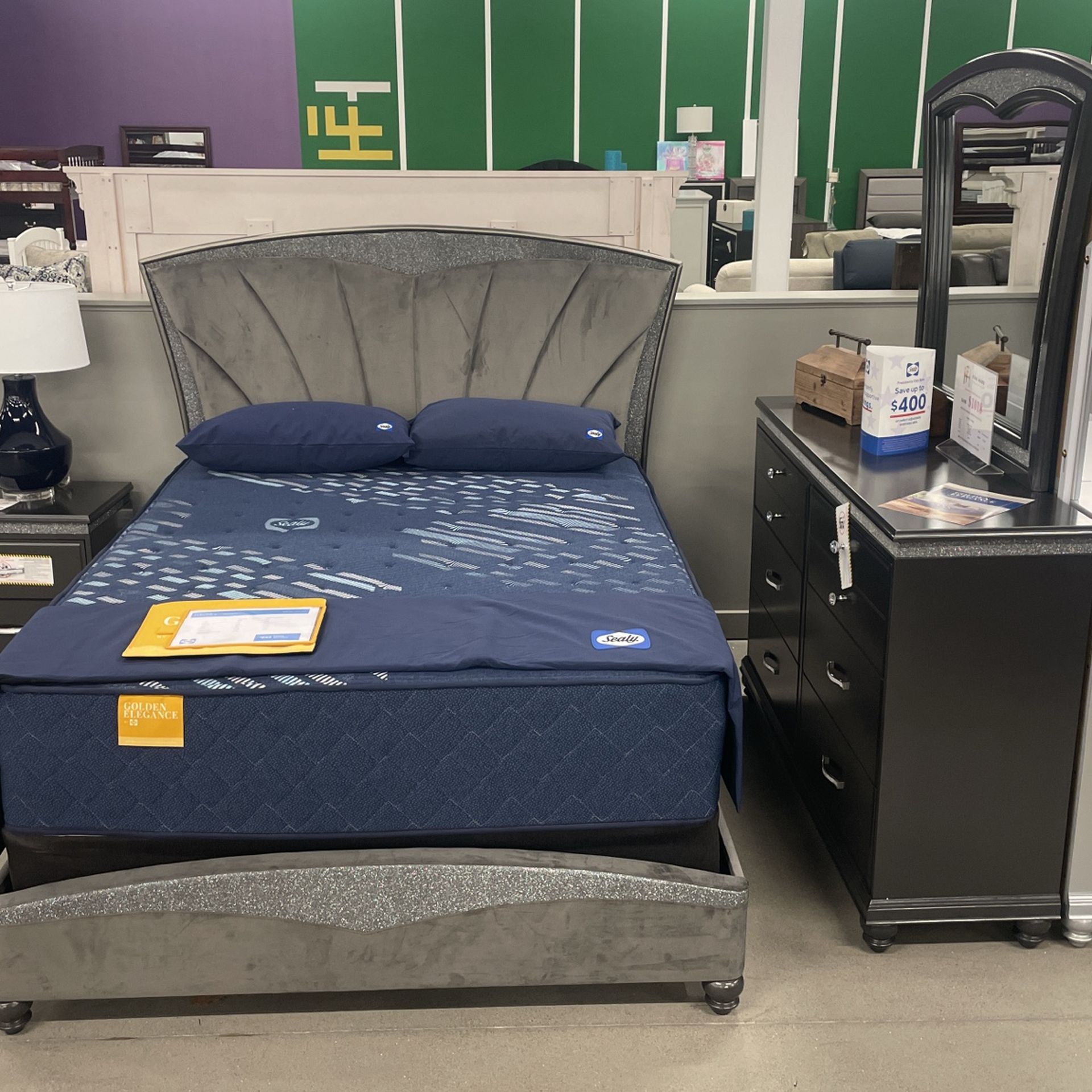 Queen Bed Dresser/mirror and Nightstand