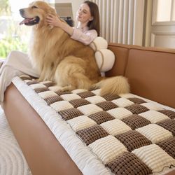 27.5” x 70.8” Washable Checkered Couch Cover, Thick Sofa Pads Protector, Anti-Slip Fun Fuzzy Pet Mat