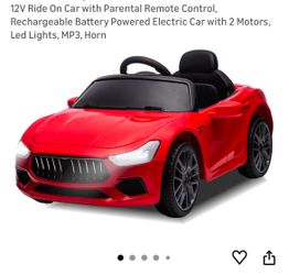 Maserati Ghibli MY2022 12V Ride On Car with Parental Remote Control, Rechargeable Battery Powered Electric Car with 2 Motors, Led Lights, MP3, Horn 